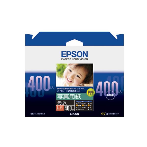 （まとめ） エプソン EPSON 写真用紙〔光沢〕 L判 KL400PSKR 1箱（400枚） 〔×2セット〕〔代引不可〕