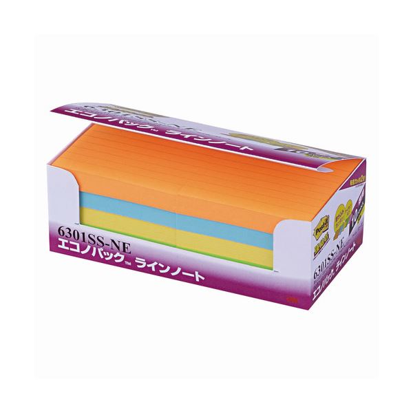 【商品名】 （まとめ） 3M ポストイット エコノパック 強粘着ノート ラインノート 75×75mm ネオンカラー5色 6301SS-NE 1パック（10冊） 【×2セット】 【ジャンル・特徴】 ノー