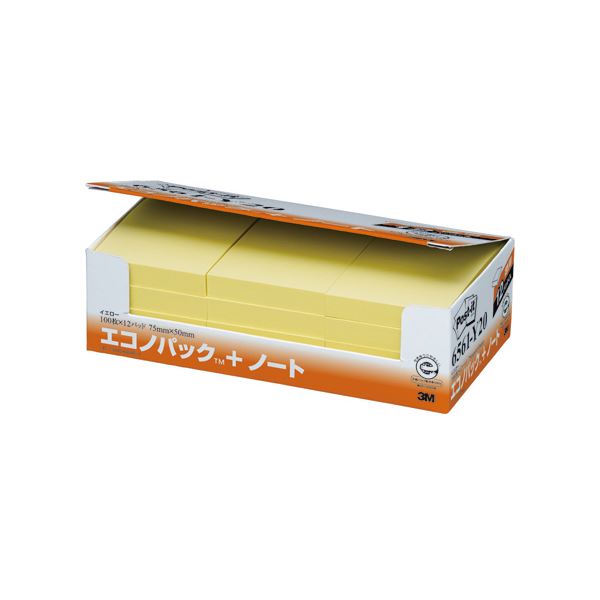 【商品名】 （まとめ） 3M ポストイット エコノパック ノート 再生紙 75×50mm イエロー 6561-Y20 1パック（12冊） 【×2セット】 【ジャンル・特徴】 ノート・ふせん・紙製品 ふ