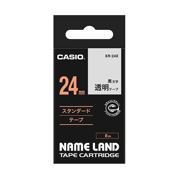 （まとめ） カシオ CASIO ネームランド NAME LAND スタンダードテープ 24mm×8m 透明／黒文字 XR-24X 1個 〔×4セット〕〔代引不可〕