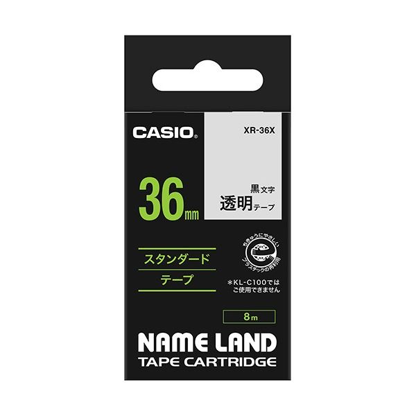 （まとめ） カシオ CASIO ネームランド NAME LAND スタンダードテープ 36mm×8m 透明／黒文字 XR-36X 1個 〔×2セット〕〔代引不可〕