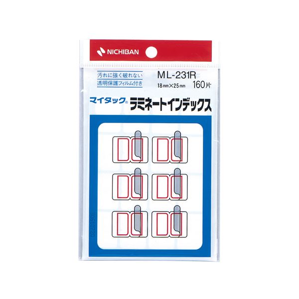【商品名】 (まとめ) ニチバン マイタック ラミネートインデックス 保護フィルム付 小 18×25mm 赤枠 ML-231R 1パック(160片：16片×10シート) 【×30セット】 【ジャンル・