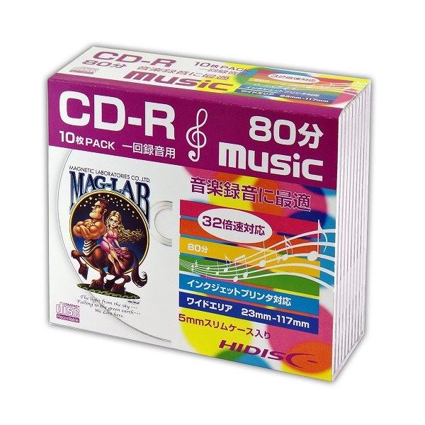 (まとめ)HIDISC CD-R 音楽用5mmスリムケース10P HDCR80GMP10SC〔×5セット〕〔代引不可〕