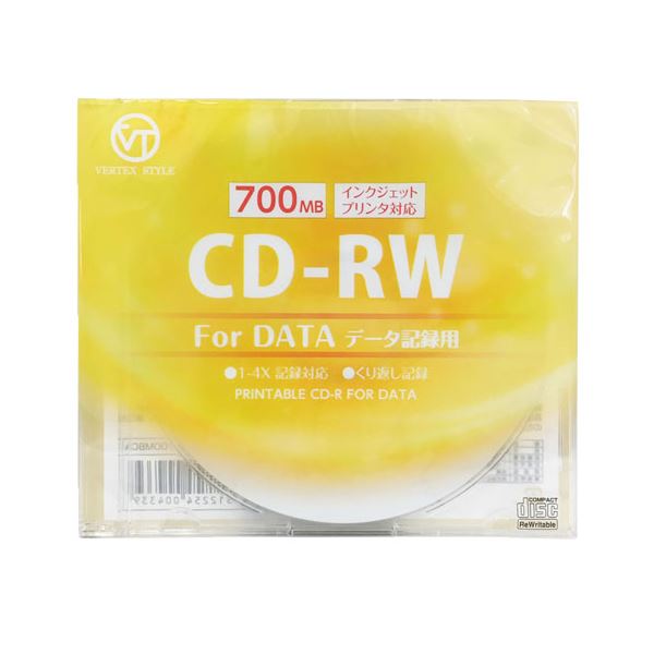 【商品名】 (まとめ)VERTEX CD-RW(Data) 繰り返し記録用 700MB 1-4倍速 1P インクジェットプリンタ対応(ホワイト) 1CDRWD.700MBCA【×10セット】 【ジャン