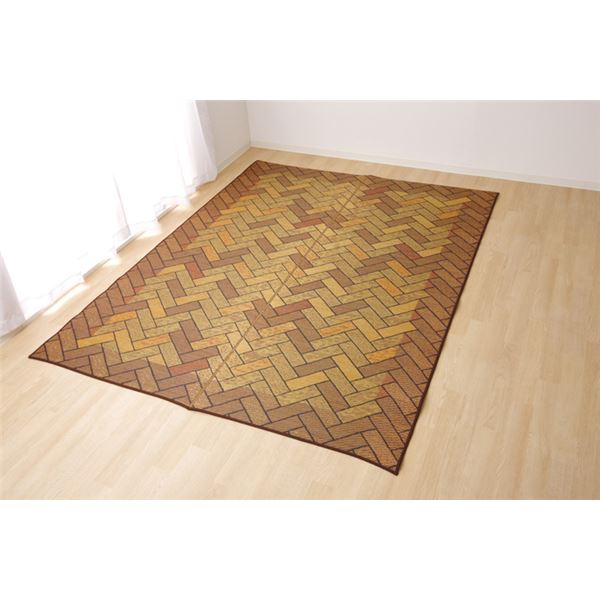 【商品名】 日本製 い草 ラグマット/絨毯 【約3畳 長方形 ブラウン 約191×250cm】 裏：ウレタン 抗菌 防臭 消臭 調湿 〔リビング〕 【ジャンル・特徴】 イ草 国産 日本産 ウレタン 裏