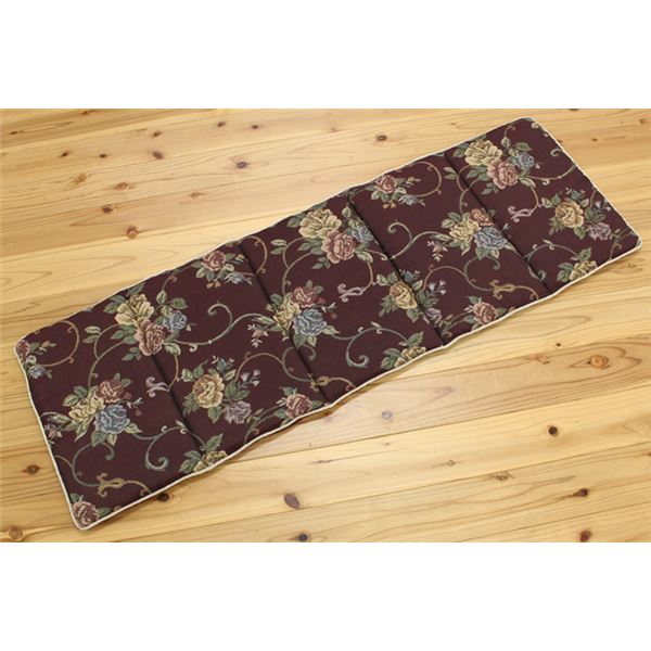 【商品名】 椅子クッション/長座布団 【フリーシート エレガンス 花柄 ブラウン】 約43×130cm 綿混 〔リビング ダイニング テレワーク〕 【ジャンル・特徴】 長座布団 座布団 椅子クッション