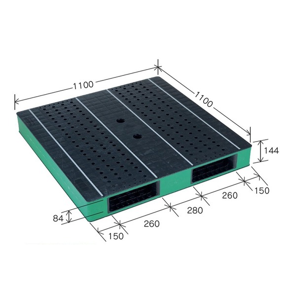 【商品名】 カラープラスチックパレット/物流資材 【1100×1100mm ブラック/グリーン】 両面使用 HB-R2・1111SC 自動倉庫対応 岐阜プラスチック工業 【ジャンル・特徴】 視認性の高