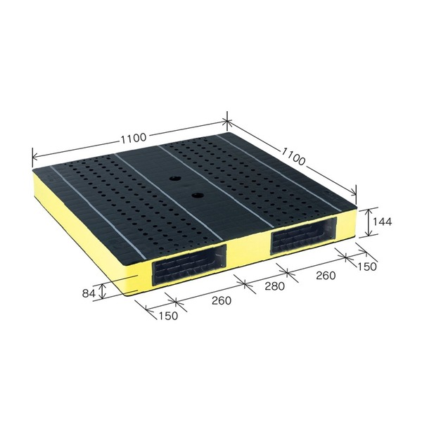 【商品名】 カラープラスチックパレット/物流資材 【1100×1100mm ブラック/イエロー】 両面使用 HB-R2・1111SC 自動倉庫対応 岐阜プラスチック工業 【ジャンル・特徴】 視認性の高
