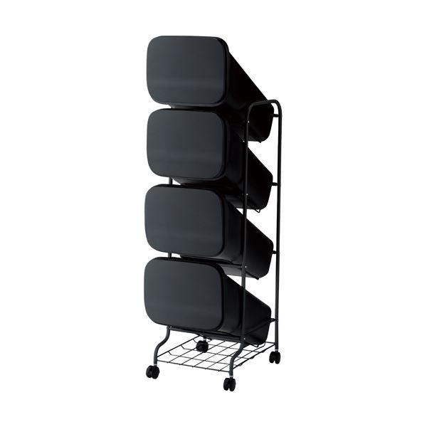 【商品名】 スタンド式 ダストボックス/ゴミ箱 【ブラック 19L×4段】 高さ122cm キャスター付き 『スムース』 【ジャンル・特徴】 キッチンペール ダストボックス 蓋付きゴミ箱 ふた付きゴミ