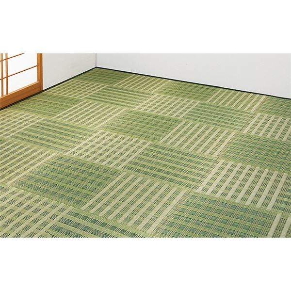 【商品名】 市松模様 い草花ござ/敷物 【グリーン 江戸間4.5畳用】 折りたたみ式 抗菌防臭効果 〔リビング ダイニング〕 【ジャンル・特徴】 市松 花ござ い草 ラグマット 絨毯 ラグカーペット 