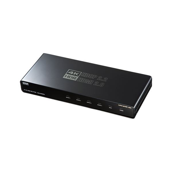 【商品名】 サンワサプライ 4K／60Hz・HDR対応HDMI分配器（4分配） VGA-HDRSP4 【ジャンル・特徴】 最大4K/60Hz出力に対応し、HDR映像信号とHDCP2.2にも対応したHD