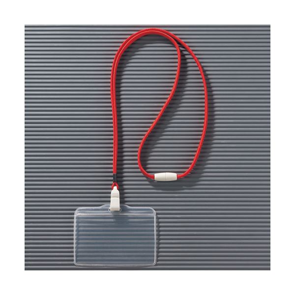 【商品名】 （まとめ） ライオン事務器 つりさげ名札 ヨコ型ソフトタイプ 平ひも レッド N73ER-10P 1パック（10個） 【×5セット】 【ジャンル・特徴】 形状を簡略化しコストを抑えたエコノ