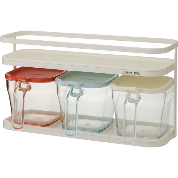 【商品名】 調味料入れ 約幅35.3cm 720ml×3個 レッド＆スカイブルー＆ホワイト ラック付き リベラリスタ リス クックポット 店舗 飲食店 【ジャンル・特徴】 調味料入れ 調味料ラック ス
