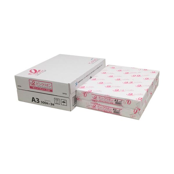 （まとめ）日本製紙 ピンクリボンPPC A364g/m2 01A58Q3A3 1箱(1500枚:500枚×3冊) 〔×2セット〕〔代引不可〕
