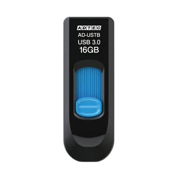 【商品名】 （まとめ）アドテック USB3.0スライド式フラッシュメモリ 16GB ブラック & ブルー AD-USTB16G-U3R 1個【×3セット】 【ジャンル・特徴】 キャップの紛失の