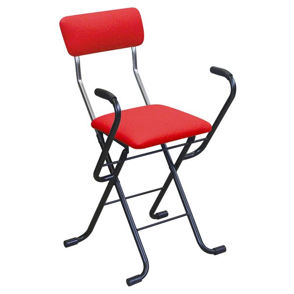 折りたたみ椅子 〔2脚セット レッド×ブラック〕 幅46cm 日本製 スチール〔代引不可〕