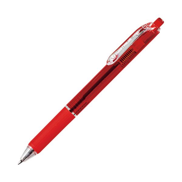 （まとめ） スマートバリュー ノック式油性ボールペン10本 H048J-RD-10赤〔×10セット〕〔代引不可〕