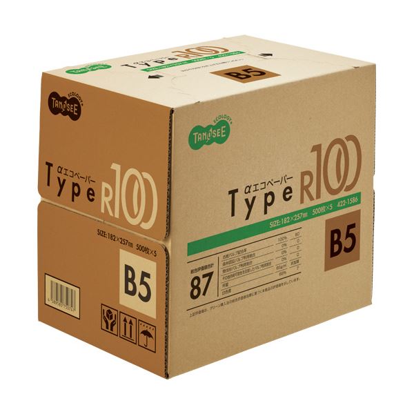 【商品名】 (まとめ) TANOSEE αエコペーパータイプR100 B5 1箱(2500枚:500枚×5冊) 【×5セット】 【ジャンル・特徴】 低白色仕様で環境によりやさしい。 [ AER100-