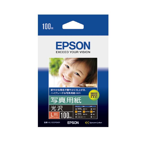 (まとめ) エプソン EPSON 写真用紙〔光沢〕 L判 KL100PSKR 1箱（100枚） 〔×10セット〕〔代引不可〕