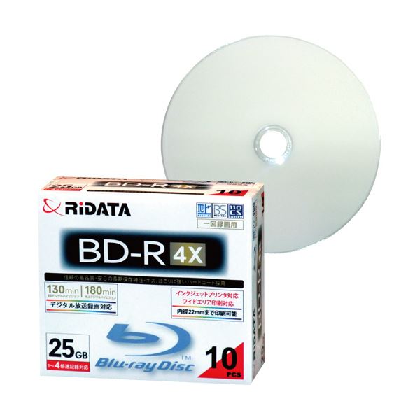 (まとめ) RiDATA 録画用BD-R 130分1-4倍速 ホワイトワイドプリンタブル 5mmスリムケース BD-R130PW 4X.10P SC C1パック(10枚) 〔×10セッ