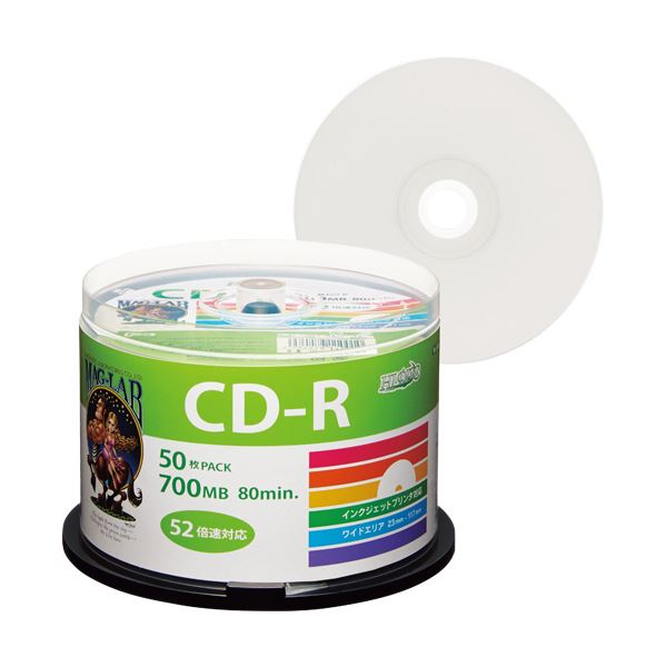 【商品名】 (まとめ) ハイディスク データ用CD-R700MB 52倍速 ホワイトワイドプリンタブル スピンドルケース HDCR80GP50 1パック(50枚) 【×10セット】 【ジャンル・特徴】