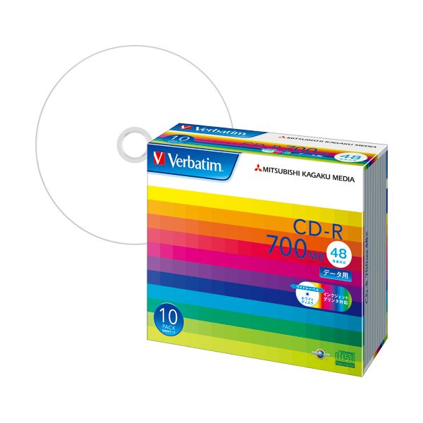 【商品名】 (まとめ) バーベイタム データ用CD-R 700MB ホワイトワイドプリンターブル 5mmスリムケース SR80SP10V1 1パック(10枚) 【×10セット】 【ジャンル・特徴】 記
