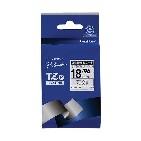 【商品名】 (まとめ) ブラザー ピータッチ TZeテープ強粘着ラミネートテープ 18mm 白/黒文字 TZE-S241 1個 【×10セット】 【ジャンル・特徴】 P-touch用ラミネートテープ 