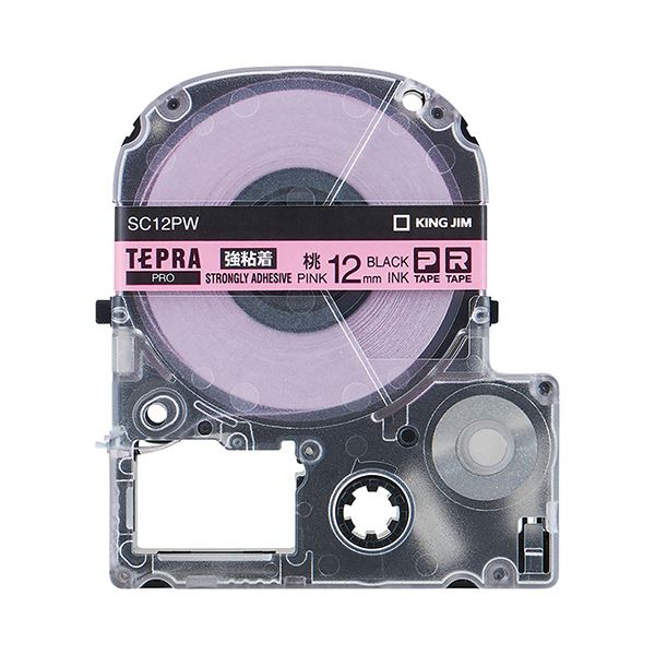 (まとめ) キングジム テプラ PRO テープカートリッジ 強粘着 12mm ピンク／黒文字 SC12PW 1個 〔×10セット〕〔代引不可〕