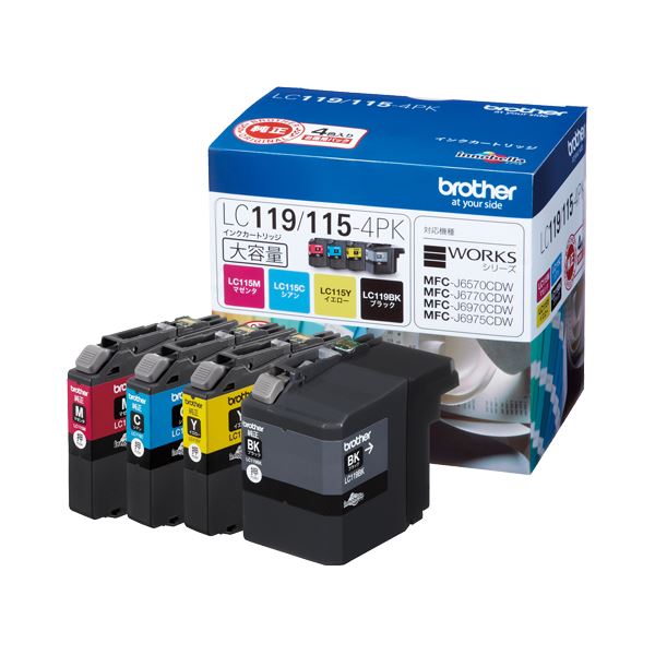 【商品名】 (まとめ) ブラザー BROTHER インクカートリッジ お徳用 4色 大容量 LC119／115-4PK 1箱（4個：各色1個） 【×10セット】 【ジャンル・特徴】 インクカートリッジ