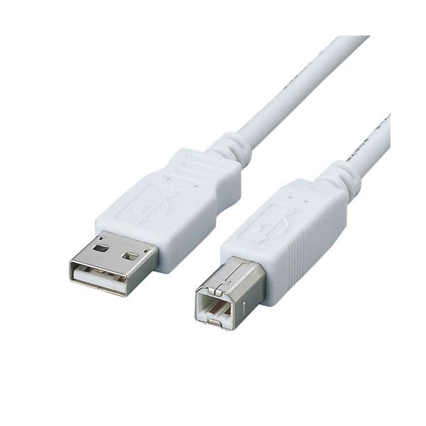 (まとめ) エレコムフェライトコア内蔵USB2.0対応ケーブル (A)オス-(B)オス ホワイト 0.5m USB2-FS051本 〔×10セット〕〔代引不可〕
