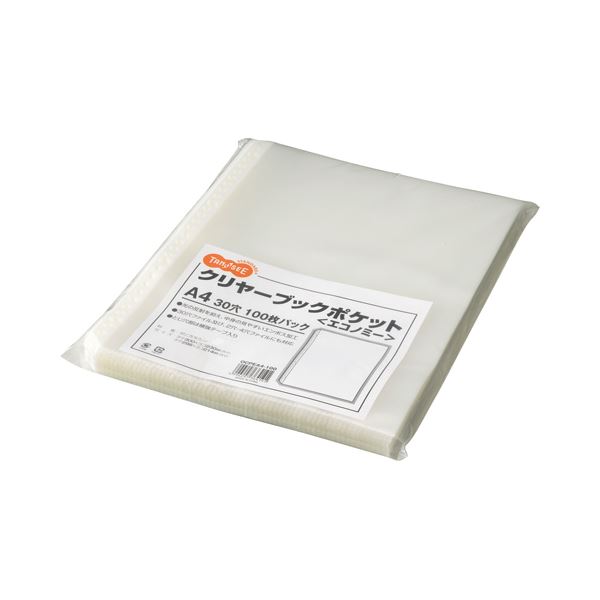 【商品名】 (まとめ) TANOSEE クリヤーブック（クリアブック）ポケット エコノミー A4タテ 2・4・30穴 1パック（100枚） 【×10セット】 【ジャンル・特徴】 クリヤーファイル クリ