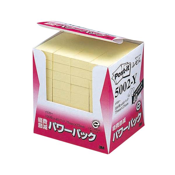 【商品名】 3M ポスト・イット パワーパックふせん 再生紙 75×25mm イエロー 5002-Y 1パック（40冊） 【×10セット】 【ジャンル・特徴】 経費削減パワーパック [ 5002-Y 