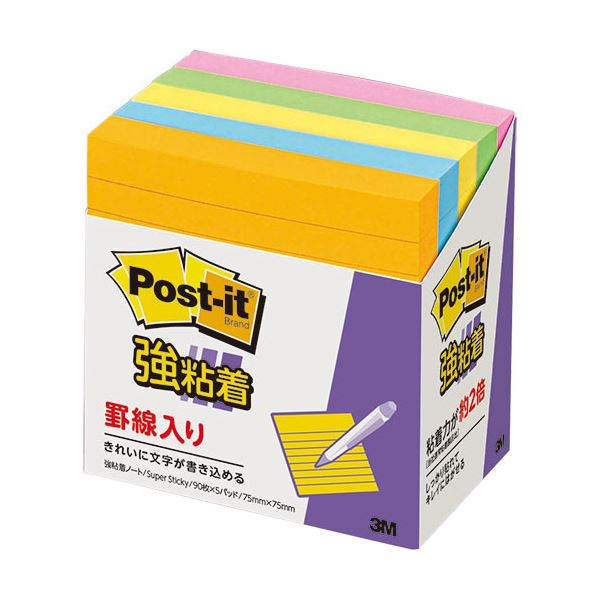 【商品名】 (まとめ) 3M ポストイット 強粘着ノート ラインノート 75×75mm ネオンカラー5色 630-5SSAN 1パック（5冊） 【×10セット】 【ジャンル・特徴】 ノート・ふせん・紙