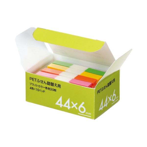 【商品名】 (まとめ) TANOSEE PETふせん 詰替用 44×6mm ブライトカラー4色 1パック（10パッド） 【×10セット】 【ジャンル・特徴】 ノート・ふせん・紙製品 ふせん フィルムタ