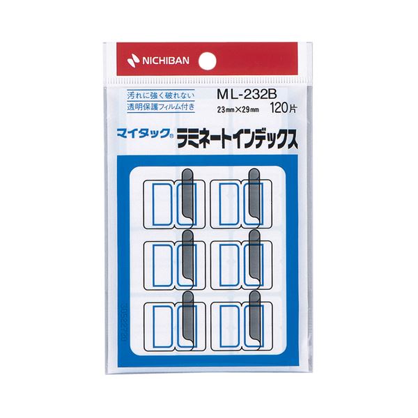 【商品名】 (まとめ) ニチバン マイタック ラミネートインデックス 保護フィルム付 中 23×29mm 青枠 ML-232B 1パック(120片：12片×10シート) 【×50セット】 【ジャンル・