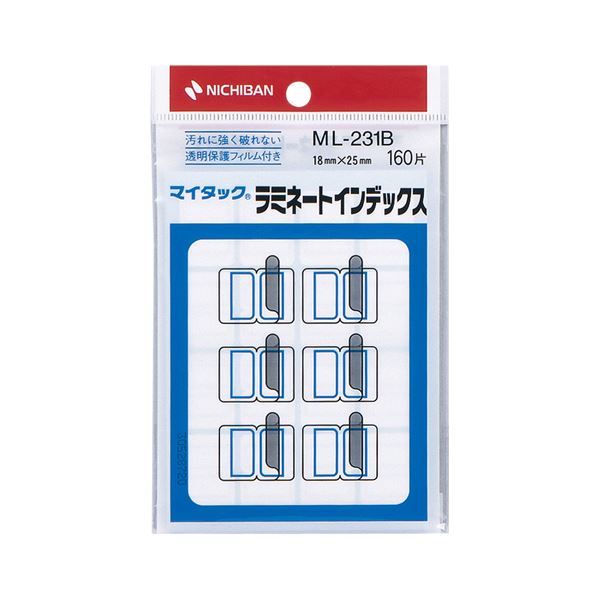 【商品名】 (まとめ) ニチバン マイタック ラミネートインデックス 保護フィルム付 小 18×25mm 青枠 ML-231B 1パック(160片：16片×10シート) 【×50セット】 【ジャンル・