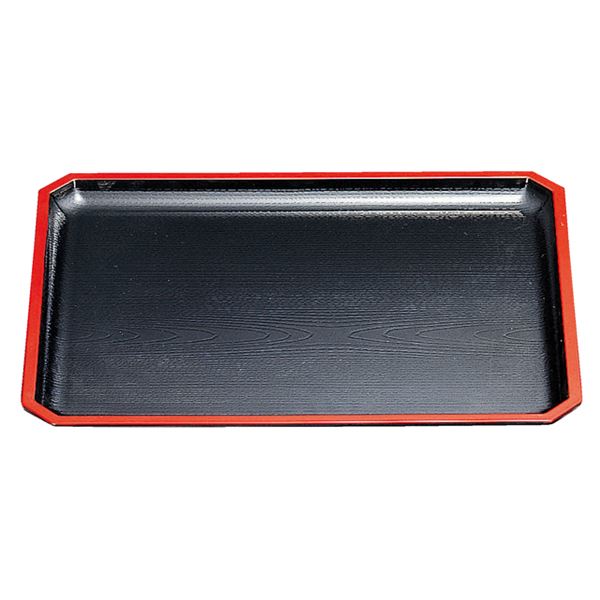 【商品名】 尺7 隅切木目盆/トレー 【黒天朱SL】 511×396×23mm 日本製 〔和食 レストラン 居酒屋 店舗 お店〕 【ジャンル・特徴】 隅切木目盆 トレー おぼん 国産 日本産 食器 お