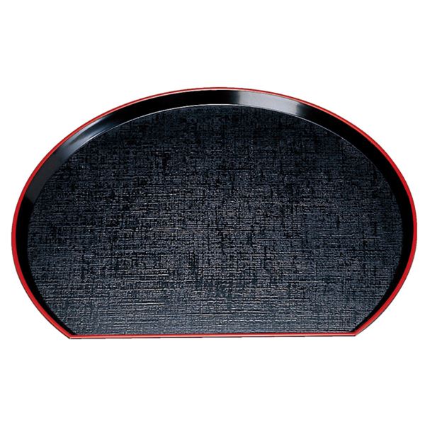 【商品名】 尺2 布目半月盆/トレー 【黒天朱】 360mm×316mm×18mm 日本製 〔和食 レストラン 居酒屋 店舗 お店〕 【ジャンル・特徴】 布目半月盆 トレー おぼん 国産 日本産 食器