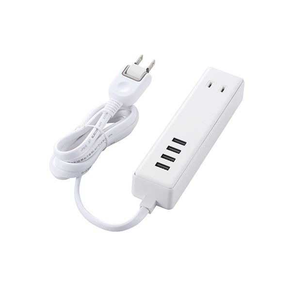 【商品名】 エレコム USBタップ USBメス×4 AC×2 ケーブル1.5m 3.4A ホワイト MOT-U11-2415WH 【ジャンル・特徴】 スマホもパソコンもこれ1台で充電。 2つのAC差込