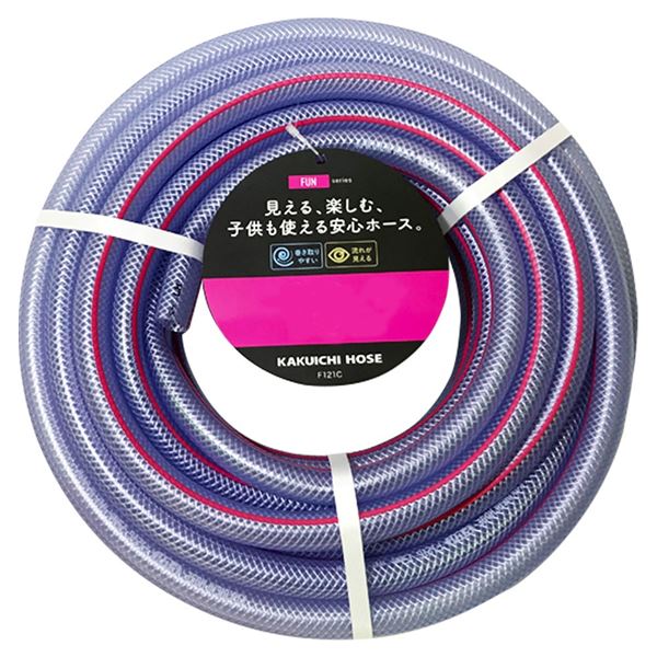 【商品名】 カクイチ FUN 10m巻 クリアー プラス ピンクライン 内径15mm F121C ホース 【ジャンル・特徴】 見える、楽しむ、子供も使える おしゃれな半透明ホース 10m