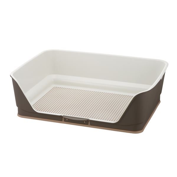 【商品名】 （まとめ）お掃除簡単ステップ壁付トイレ ワイド ダークブラウン (ペット用品) (×2セット） 【ジャンル・特徴】 おしっこの飛び散りを抑える壁付きトイレ