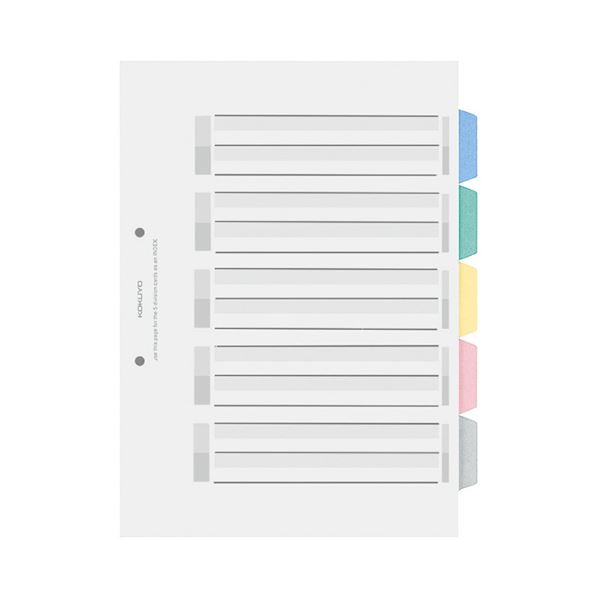 【商品名】 コクヨ カラー仕切カード（PP）（ファイル用・5山見出し）A4タテ 2穴 5色+扉紙 シキ-P30 1セット（25組：5組×5パック） 【ジャンル・特徴】 耐久性に優れた丈夫な素材だから、