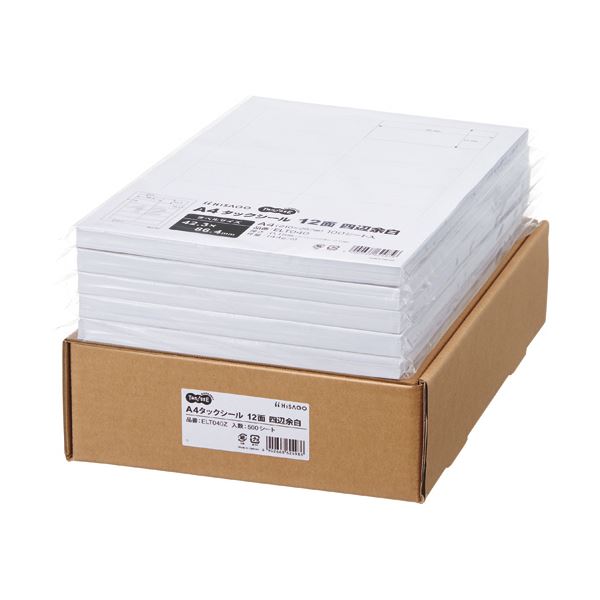 【商品名】 TANOSEE A4タックシール業務用パック 12面 42.3×86.4mm 四辺余白 1箱（500シート：100シート×5冊） 【ジャンル・特徴】 レイアウトソフト対応! [ ELT04
