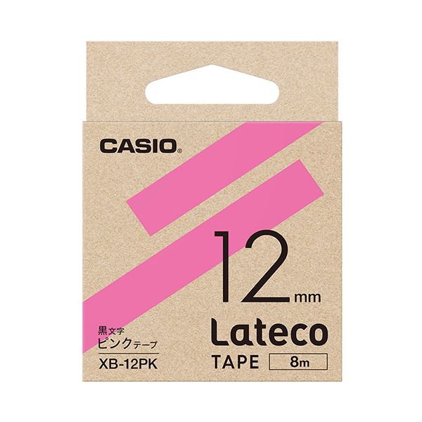 （まとめ）カシオ ラテコ 詰替用テープ12mm×8m ピンク/黒文字 XB-12PK 1個〔×10セット〕〔代引不可〕