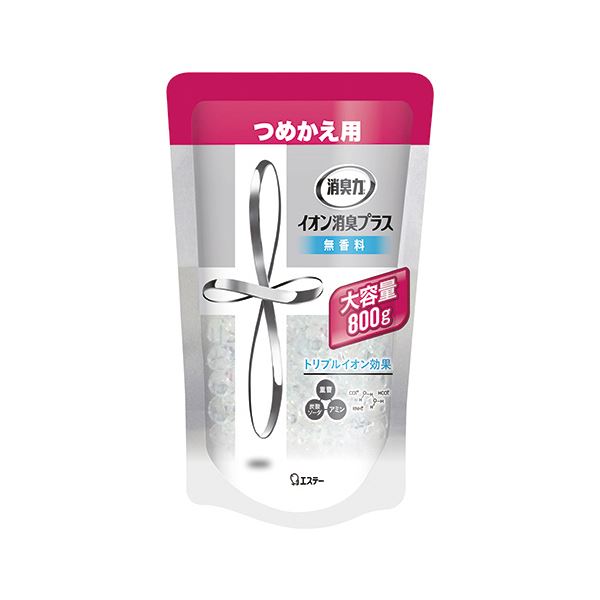 【商品名】 （まとめ）エステー 消臭力 クリアビーズイオン消臭プラス 無香料 大容量つめかえ 800g 1個【×10セット】 【ジャンル・特徴】 トリプルイオン効果で化学的に消臭! [ 126712 