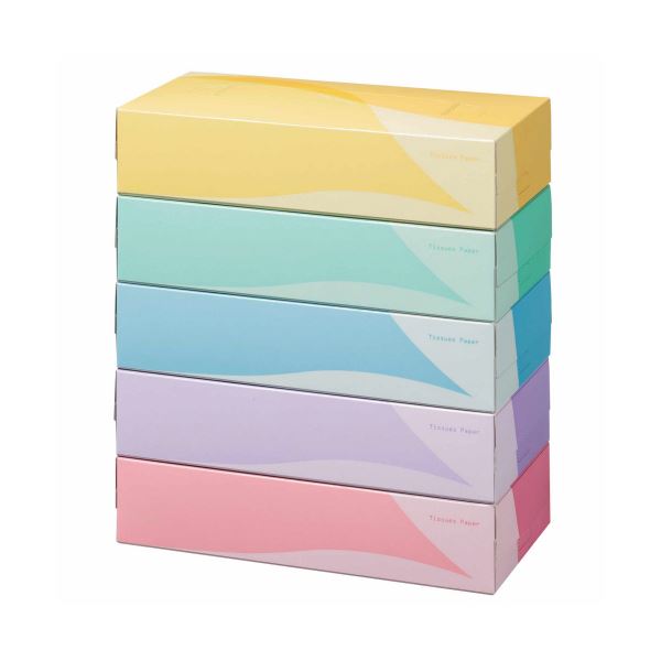 （まとめ）TANOSEE ティッシュペーパー5colors 200組/箱 1パック（5箱）〔×20セット〕〔代引不可〕