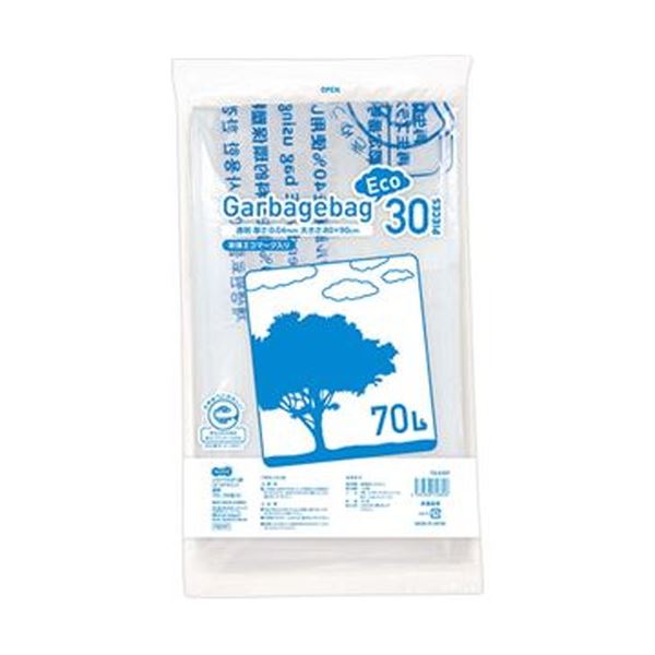 （まとめ）TANOSEE リサイクルポリ袋（エコデザイン）透明 70L 1パック（30枚）〔×20セット〕〔代引不可〕