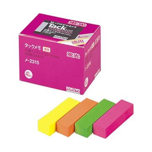 【商品名】 （まとめ）コクヨ タックメモ（お徳用・付箋・蛍光色タイプ）ミニサイズ 52×14.5mm 4色ミックス メ-2315 1パック（25冊）【×10セット】 【ジャンル・特徴】 目立って分かり