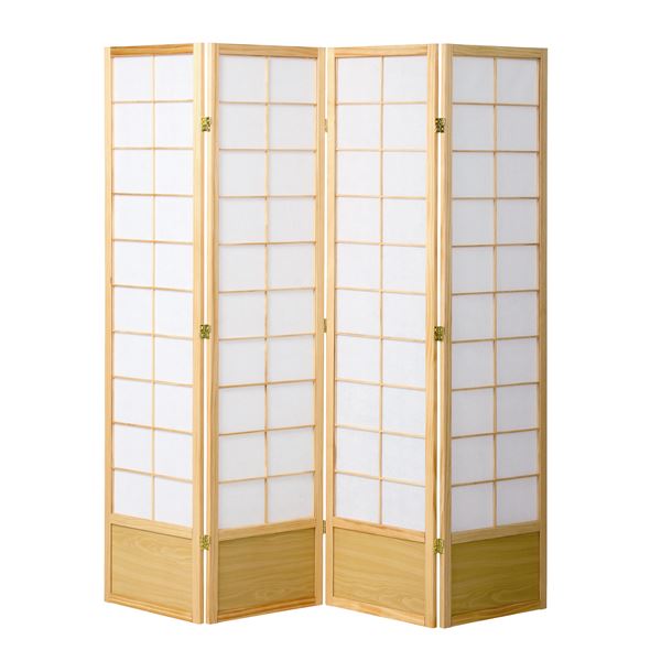 【商品名】 和風衝立/パーテーション 4連 【ナチュラル】 幅450×奥行20×高さ1800mm×4枚 木製 スチール 不織布 完成品 〔和室 リビング〕 【ジャンル・特徴】 和モダン 天然木製 和室