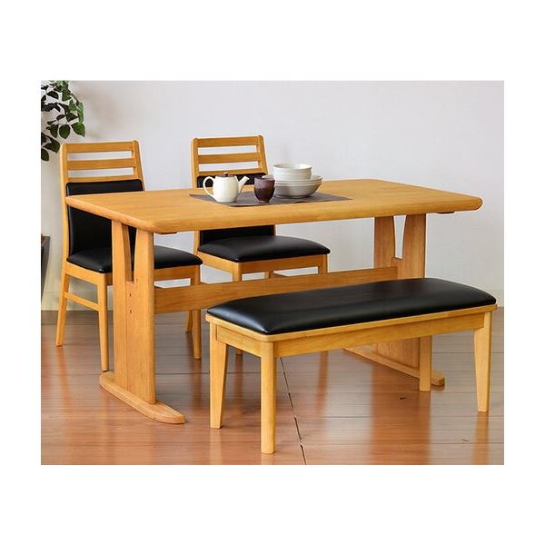 【商品名】 ダイニング 4点セット 【ナチュラル】 ダイニングテーブル1台＆肘なしチェア×2脚＆ベンチ×1脚セット テーブル：幅135cm 木製 【ジャンル・特徴】 天然木 ブラッシング ダイニングテ